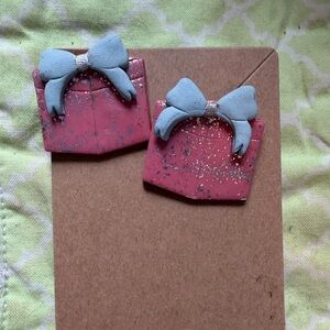 Pink and Blue Handmade Polymer Clay Earrings